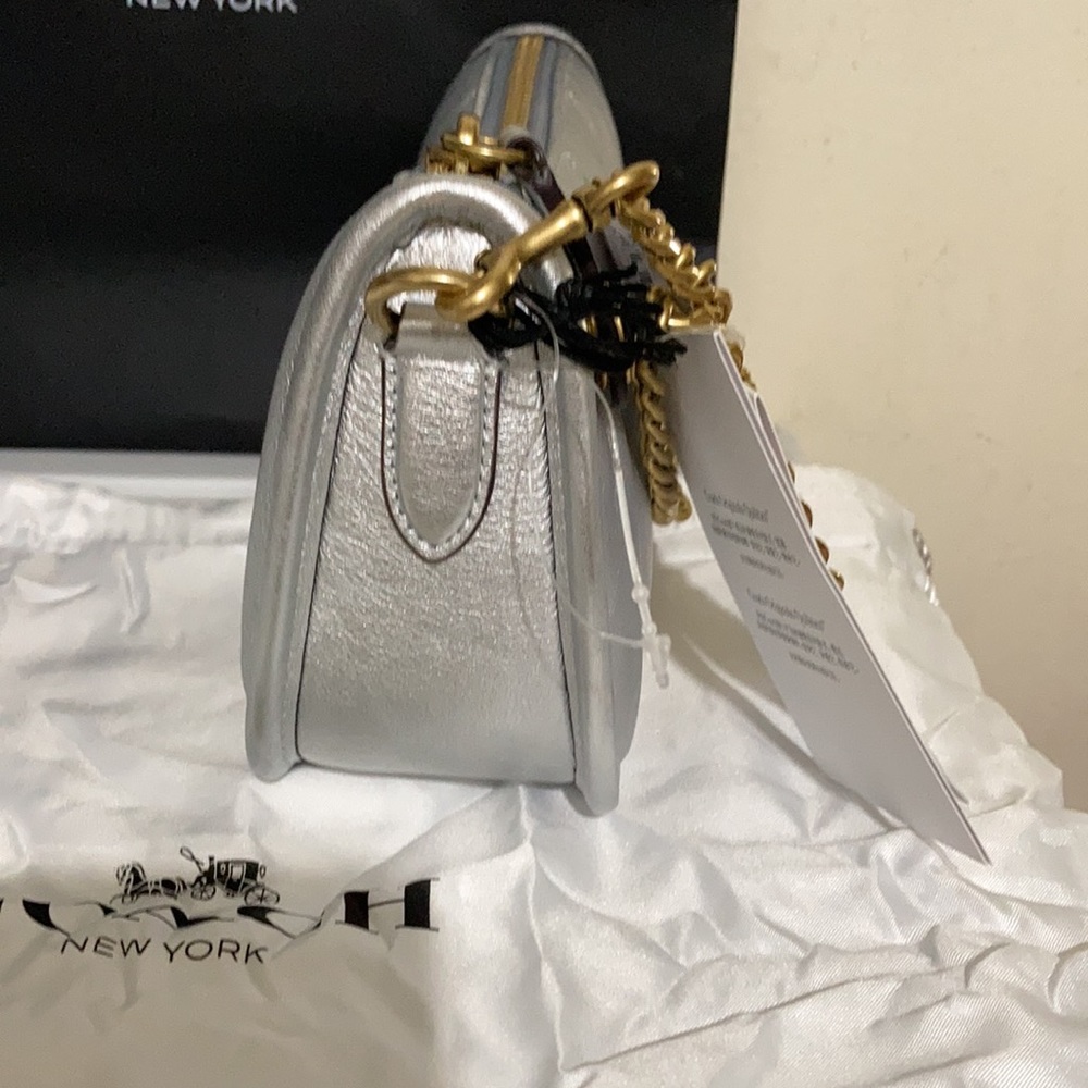 Coach Swinger silver metallic quilted leather shoulder bag - Picture 3 of 11